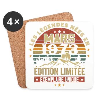 Vintage 1973 Mars Cadeau Anniversaire Rétro 1973 - Dessous de verre (lot de 4) - blanc - Devant