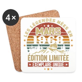Vintage 1968 Mars Cadeau Anniversaire Rétro 1968 - Dessous de verre (lot de 4) - blanc - Devant
