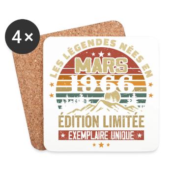 Vintage 1966 Mars Cadeau Anniversaire Rétro 1966 - Dessous de verre (lot de 4) - blanc - Devant