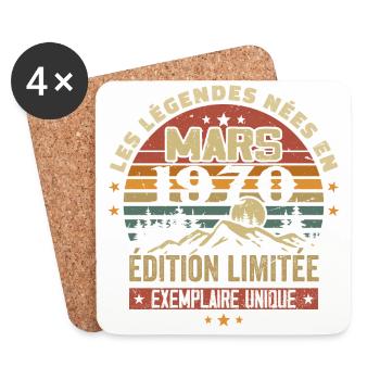 Vintage 1970 Mars Cadeau Anniversaire Rétro 1970 - Dessous de verre (lot de 4) - blanc - Devant