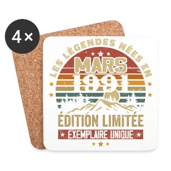 Vintage 1991 Mars Cadeau Anniversaire Rétro 1991 - Dessous de verre (lot de 4) - blanc - Devant