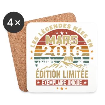 Vintage 2016 Mars Cadeau Anniversaire Rétro 2016 - Dessous de verre (lot de 4) - blanc - Devant