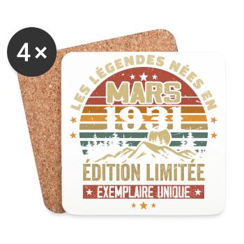 Vintage 1931 Mars Cadeau Anniversaire Rétro 1931 - Dessous de verre (lot de 4) - blanc - Devant