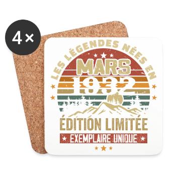 Vintage 1932 Mars Cadeau Anniversaire Rétro 1932 - Dessous de verre (lot de 4) - blanc - Devant