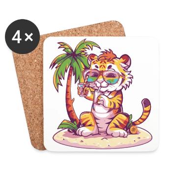 Tiger Sommer Strand Urlaub - Untersetzer (4er-Set) - Weiß - Vorne