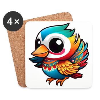 Mignon oiseau en fête - Dessous de verre (lot de 4) - blanc - Devant