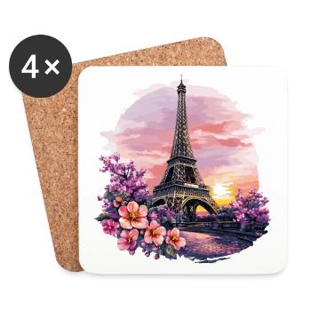 Paris Eiffelturm Frankreich Stadt Skyline Blumen - Untersetzer (4er-Set) - Weiß - Vorne