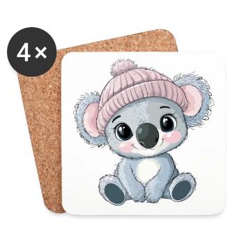 Koala mignon mignon bébé enfants animal dessin animé - Dessous de verre (lot de 4) - blanc - Devant
