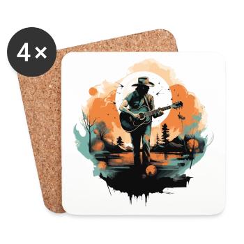 guitariste, guitariste, chanteur, musique country, vintage - Dessous de verre (lot de 4) - blanc - Devant