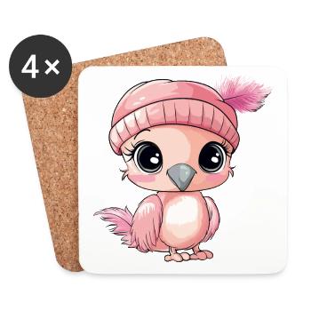 flamant rose mignon mignon bébé enfants animal dessin animé - Dessous de verre (lot de 4) - blanc - Devant