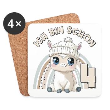 4. Geburtstag Alpaka Lama Regenbogen Süß Niedlich - Untersetzer (4er-Set) - Weiß - Vorne