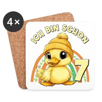 7th Birthday Duck Rainbow Cute Cute - Coasters (set of 4) - white - Front