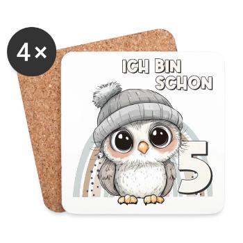 5th Birthday Owl Rainbow Cute Cute - Coasters (set of 4) - white - Front