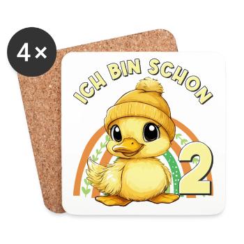 2ème anniversaire canard arc-en-ciel mignon mignon - Dessous de verre (lot de 4) - blanc - Devant