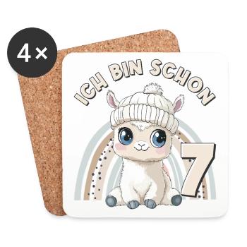 7. Geburtstag Alpaka Lama Regenbogen Süß Niedlich - Untersetzer (4er-Set) - Weiß - Vorne