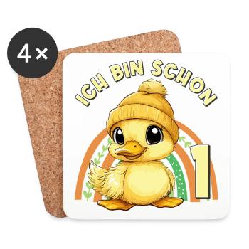 1st Birthday Duck Rainbow Cute Cute - Coasters (set of 4) - white - Front
