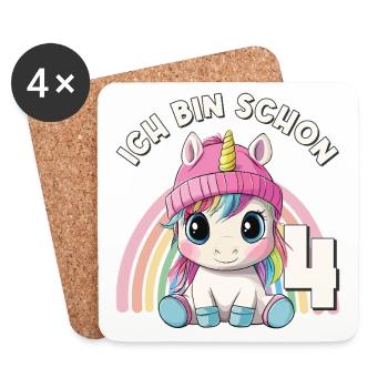 4th Birthday Unicorn Rainbow Cute Cute - Coasters (set of 4) - white - Front