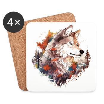 Loup Tête de Loup Forêt Nature Nature Montagnes Nature Sauvage Soleil - Dessous de verre (lot de 4) - blanc - Devant