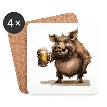 Pork Beer Wild Boar - Coasters (set of 4) - white - Front