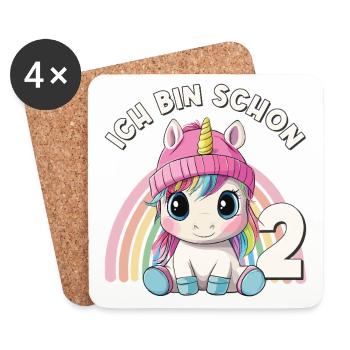 2ème anniversaire Licorne Arc-en-ciel Mignon Mignon - Dessous de verre (lot de 4) - blanc - Devant