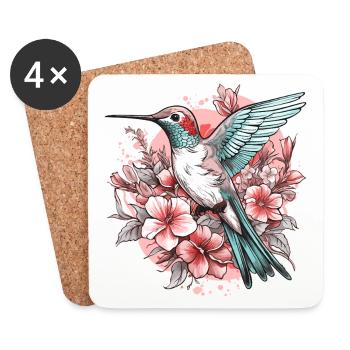Hummingbird Flowers Bird Animal Art Watercolor Colorful - Coasters (set of 4) - white - Front