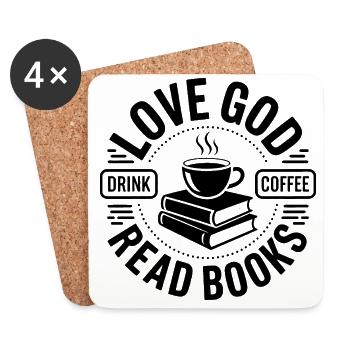 Liebe Gott, Dringe Kaffee, Lese Bücher! Christlich - Untersetzer (4er-Set) - Weiß - Vorne