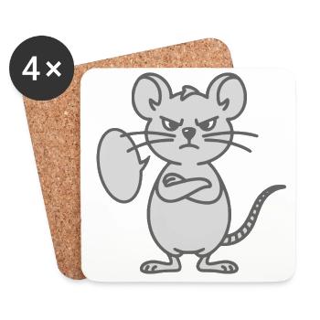Maus mit verschränkten Armen und Sprechblase - Untersetzer (4er-Set) - Weiß - Vorne