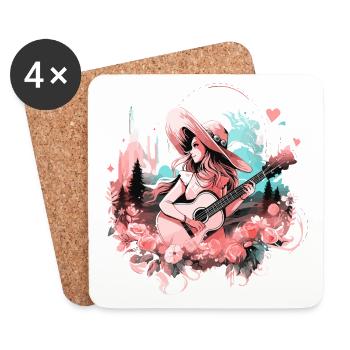 Guitar, Guitarist, Singer, Country Music, Vintage - Coasters (set of 4) - white - Front