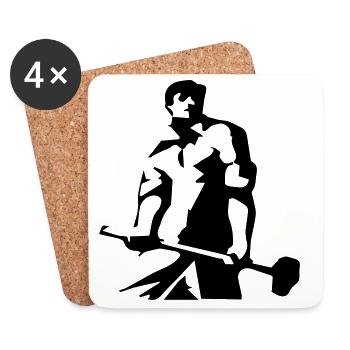 Arbeiter - Schwarzsilhouette Kunstmotiv - Untersetzer (4er-Set) - Weiß - Vorne