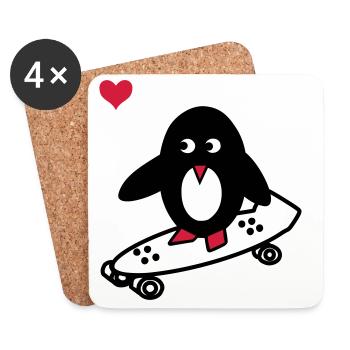 Skaterpinguin - Untersetzer (4er-Set) - Weiß - Vorne
