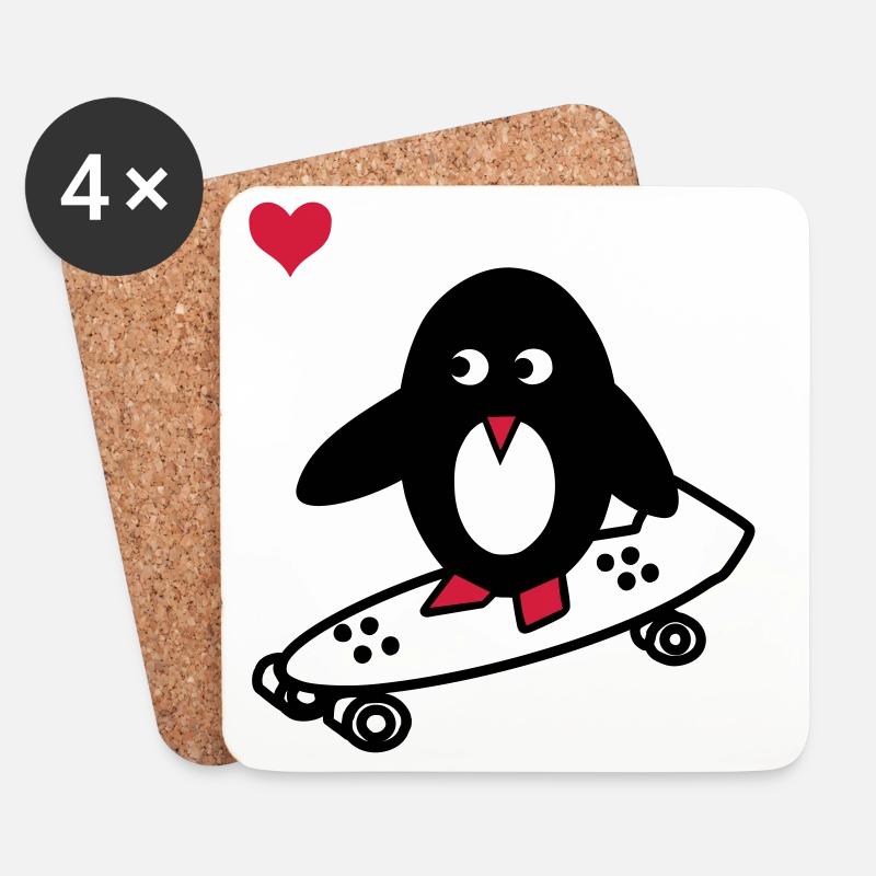 Skaterpinguin - Untersetzer (4er-Set) - Weiß