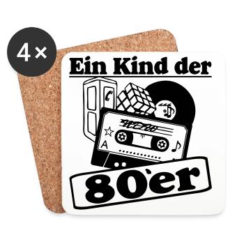 80er Party,Fun Shirt, - Ein Kind der 80er (25) - Untersetzer (4er-Set) - Weiß - Vorne