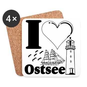 Ostsee , I Love Ostsee, Meer , Leuchturm ...(25) - Untersetzer (4er-Set) - Weiß - Vorne
