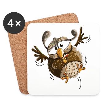Fluttering owl flying low - owls - funny - Coasters (set of 4) - white - Front