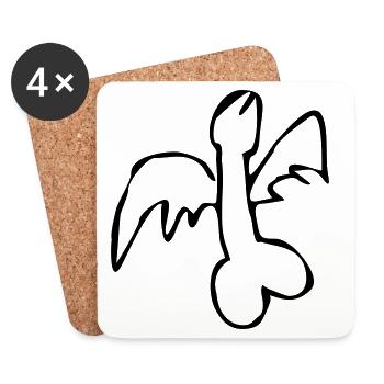 fliegender Penis flying cock exit-shirt - Untersetzer (4er-Set) - Weiß - Vorne
