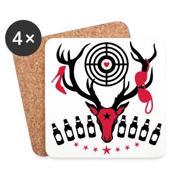 135 Hirsch JGA Zielscheibe Bier Wunschtext - Untersetzer (4er-Set) - Weiß - Vorne