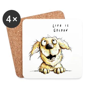 Life Is Golden Retriever - Hund Comic - Untersetzer (4er-Set) - Weiß - Vorne