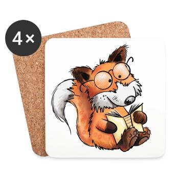 Sly Books Fox I Read I Comic Animals - Coasters (set of 4) - white - Front