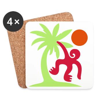 Affe Palme Sonne - Untersetzer (4er-Set) - Weiß - Vorne
