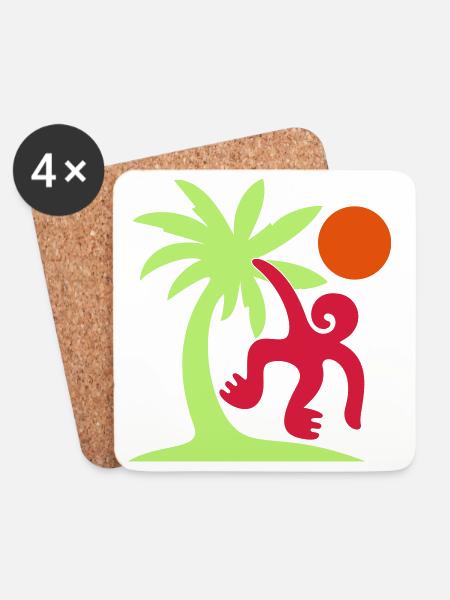 Affe Palme Sonne - Untersetzer (4er-Set) - Weiß