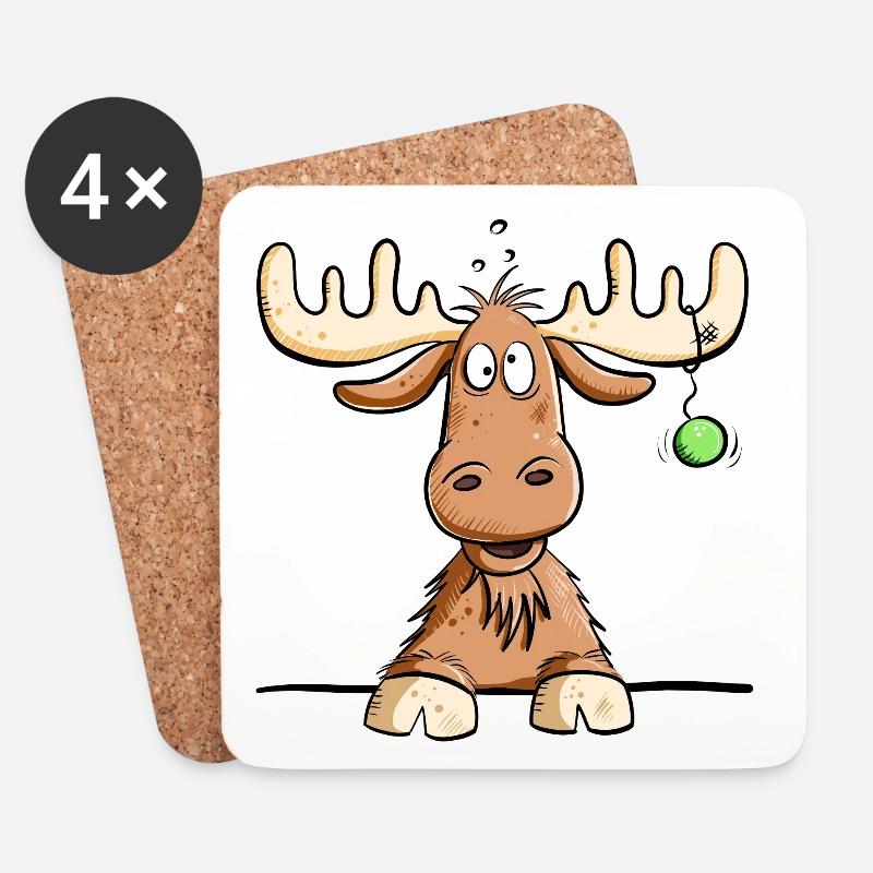 Lustiger Elch I Weihnachten I Witziges Geschenk - Untersetzer (4er-Set) - Weiß