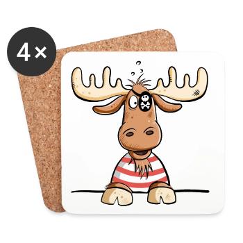 Funny Moose Pirate I Pirate Comic I Cadeau amusant - Dessous de verre (lot de 4) - blanc - Devant
