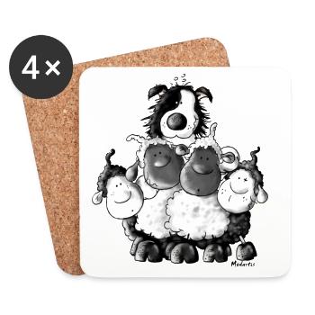 Border Collie und Schafe - Hütehund - Untersetzer (4er-Set) - Weiß - Vorne
