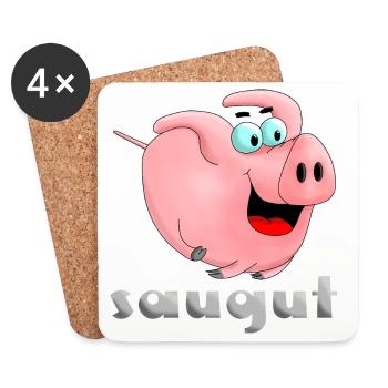 saugut - Sau - Ferkel - Untersetzer (4er-Set) - Weiß - Vorne