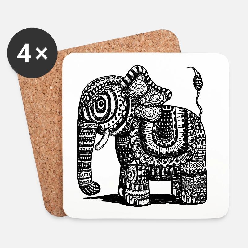 Power Elefant Mit Muster I Indien I Geschenk Ethno - Untersetzer (4er-Set) - Weiß