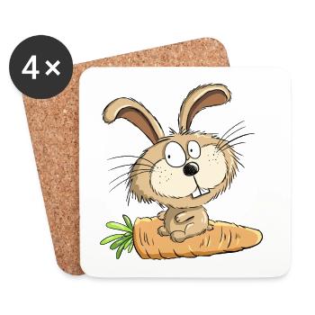 Rabbit With Carrot I Easter I Easter Comic - Coasters (set of 4) - white - Front