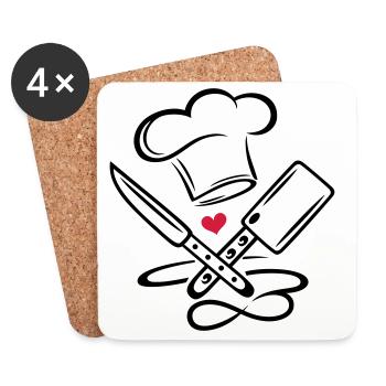 Kochen Kochmütze Chefkoch Messer Infinity Symbol - Untersetzer (4er-Set) - Weiß - Vorne