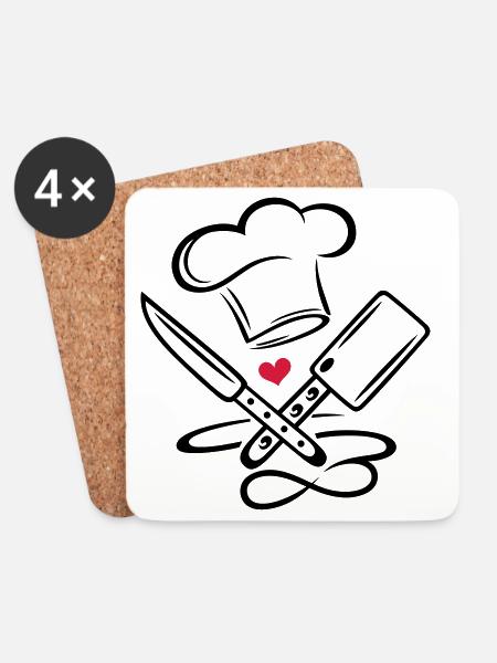 Kochen Kochmütze Chefkoch Messer Infinity Symbol - Untersetzer (4er-Set) - Weiß