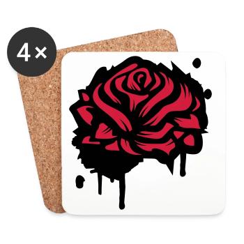 Abstrakte Rote Rose Minimalistische Floral Grafik - Untersetzer (4er-Set) - Weiß - Vorne