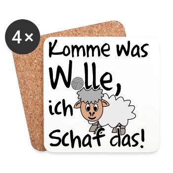 Komme was Wolle ich Schaf das. Lustiger Spruch - Untersetzer (4er-Set) - Weiß - Vorne